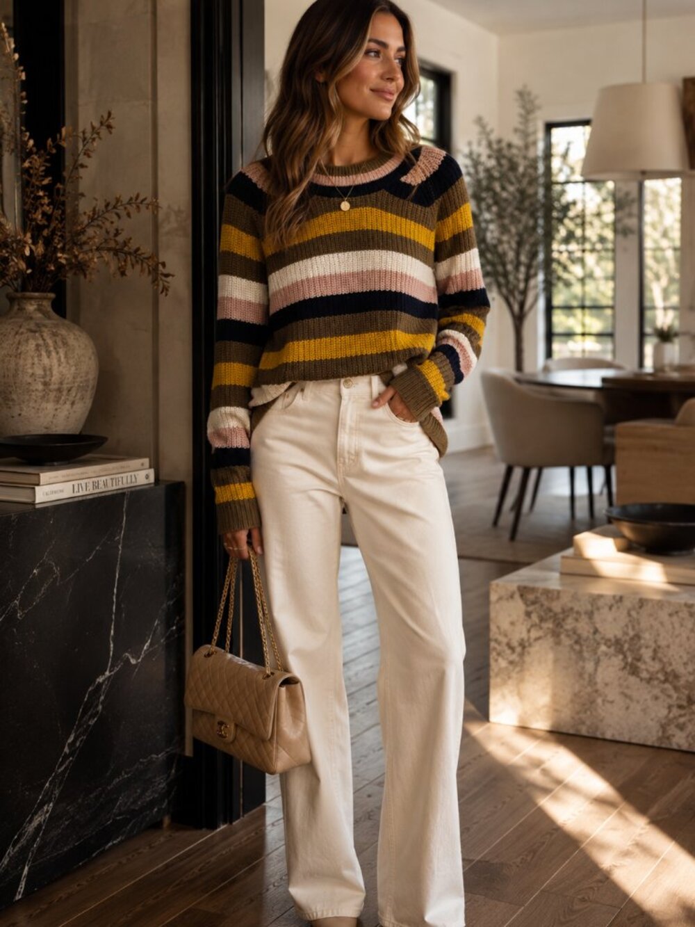 Madewell Merino Wool Striped Sweater Small Mustard Chunky Knit Cozy Pullover - Picture 2 of 9